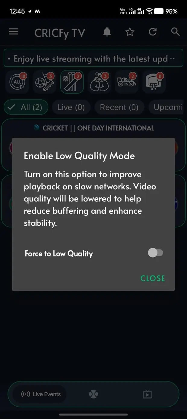 Cricfy TV — Smooth playback on slow networks